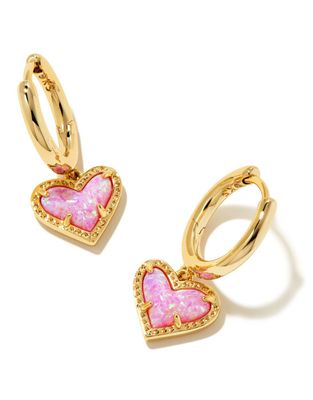 The Ari Heart Huggie Earring Gold Bubblegum Pink Opal