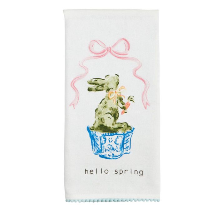 Hello Spring Bunny Topiary Tea Towel