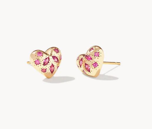 The Holland Heart Stud Earring Gold Pink Crystal
