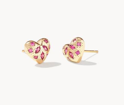The Holland Heart Stud Earring Gold Pink Crystal