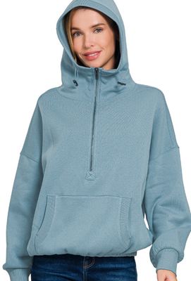 The Heidi Half Zip Top, Color: Blue Grey, Size: S