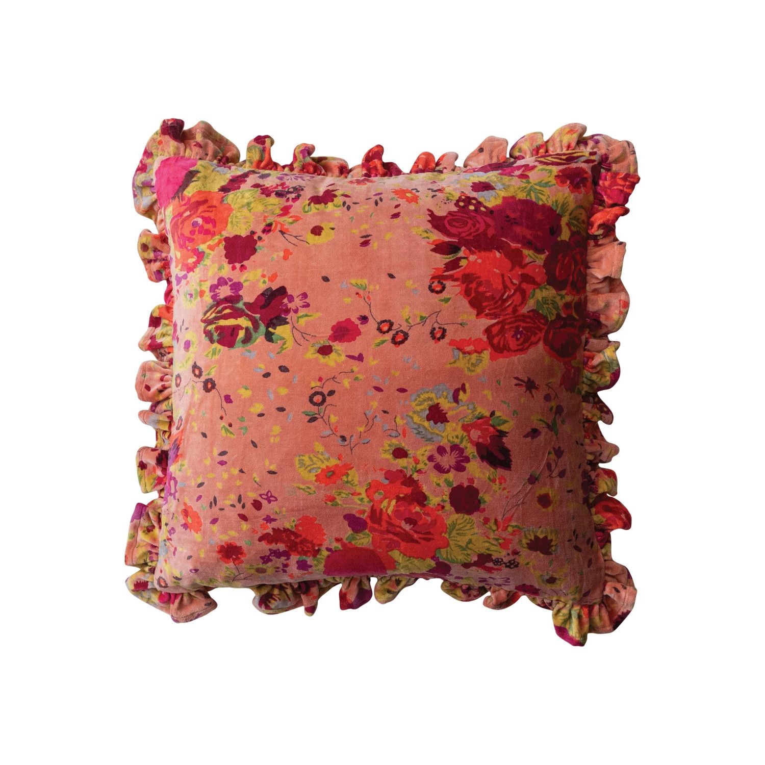Floral Velvet Ruffled Pillow | 20&quot;x20&quot;