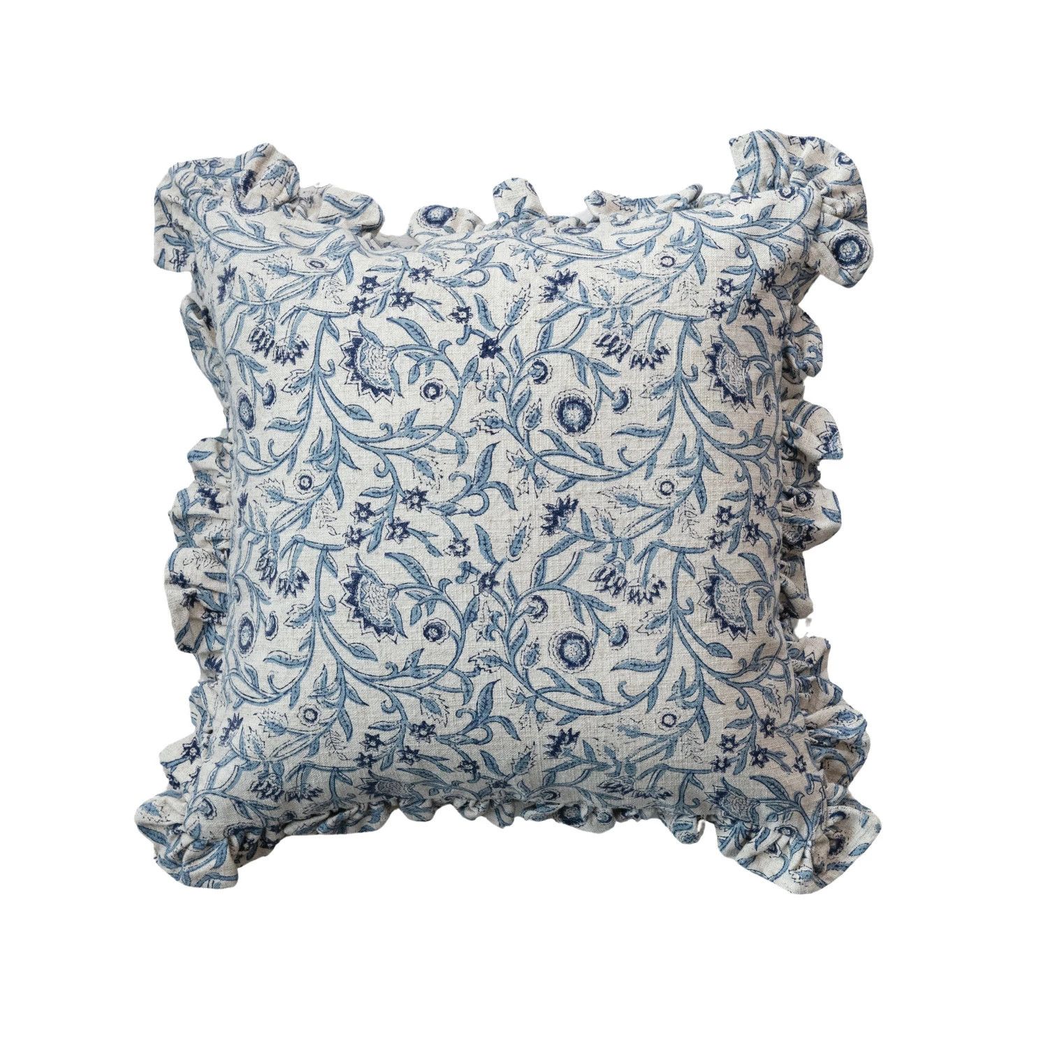 Blue Ruffled Floral Pillow | 18&quot;