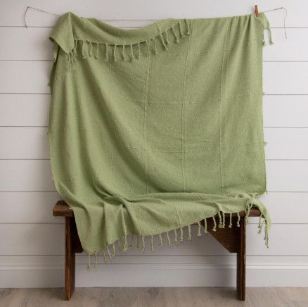 Celery Green Throw with Tassels