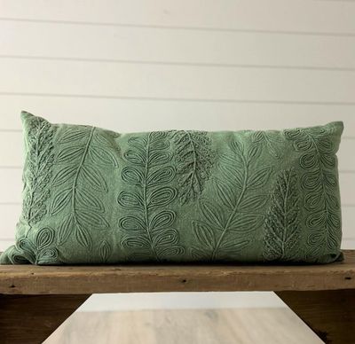 Green Stonewash Leaf Lumbar Pillow