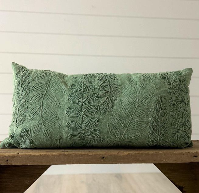 Green Stonewash Leaf Lumbar Pillow
