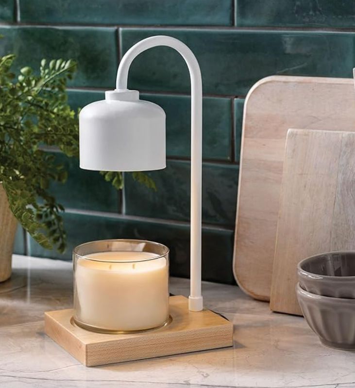 Arched Candle Warmer Lamp White &amp; Wood