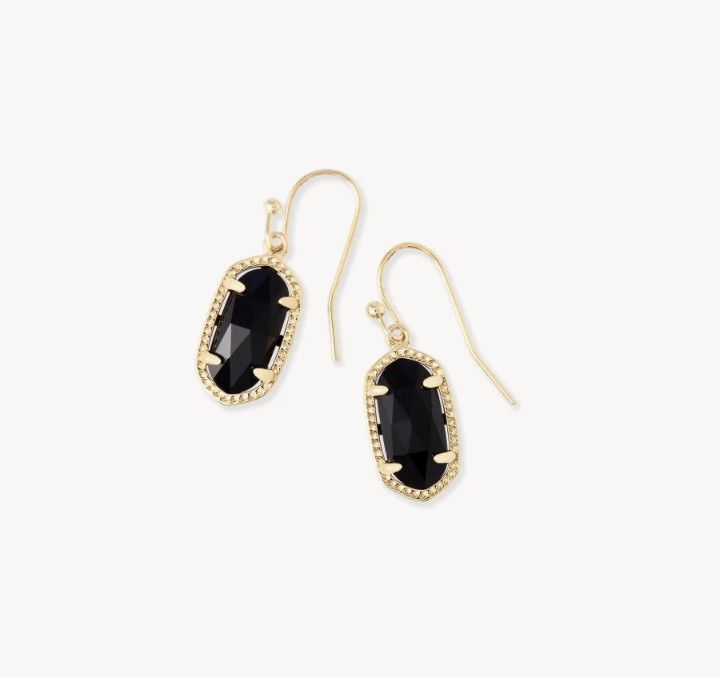 The Lee Drop Earrings in Black Opaque Glass, Color: Gold