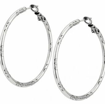 Large Hoop Charm Earrings, Color: Silver
