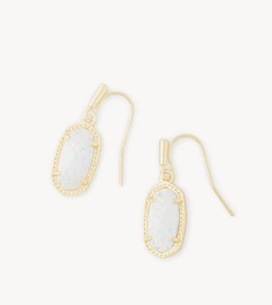 The Lee Drop Earrings in White Kyocera Opal, Color: Gold