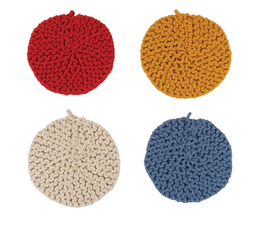 Round Crochet Pot Holders/Trivets, Color: Blue