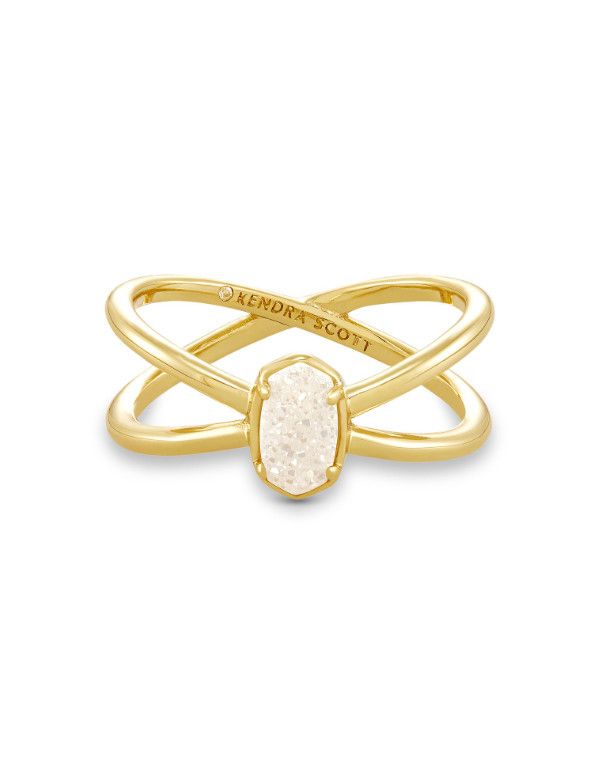 The Emilie Double Band Ring Gold Iridescent Drusy, Size: 6