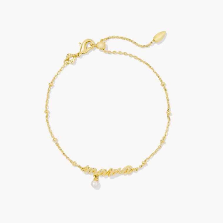 The Mama Script White Pearl Bracelet, Color: Gold