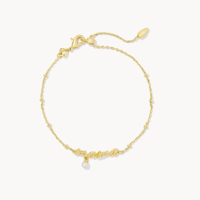 The Mama Script White Pearl Bracelet, Color: Gold