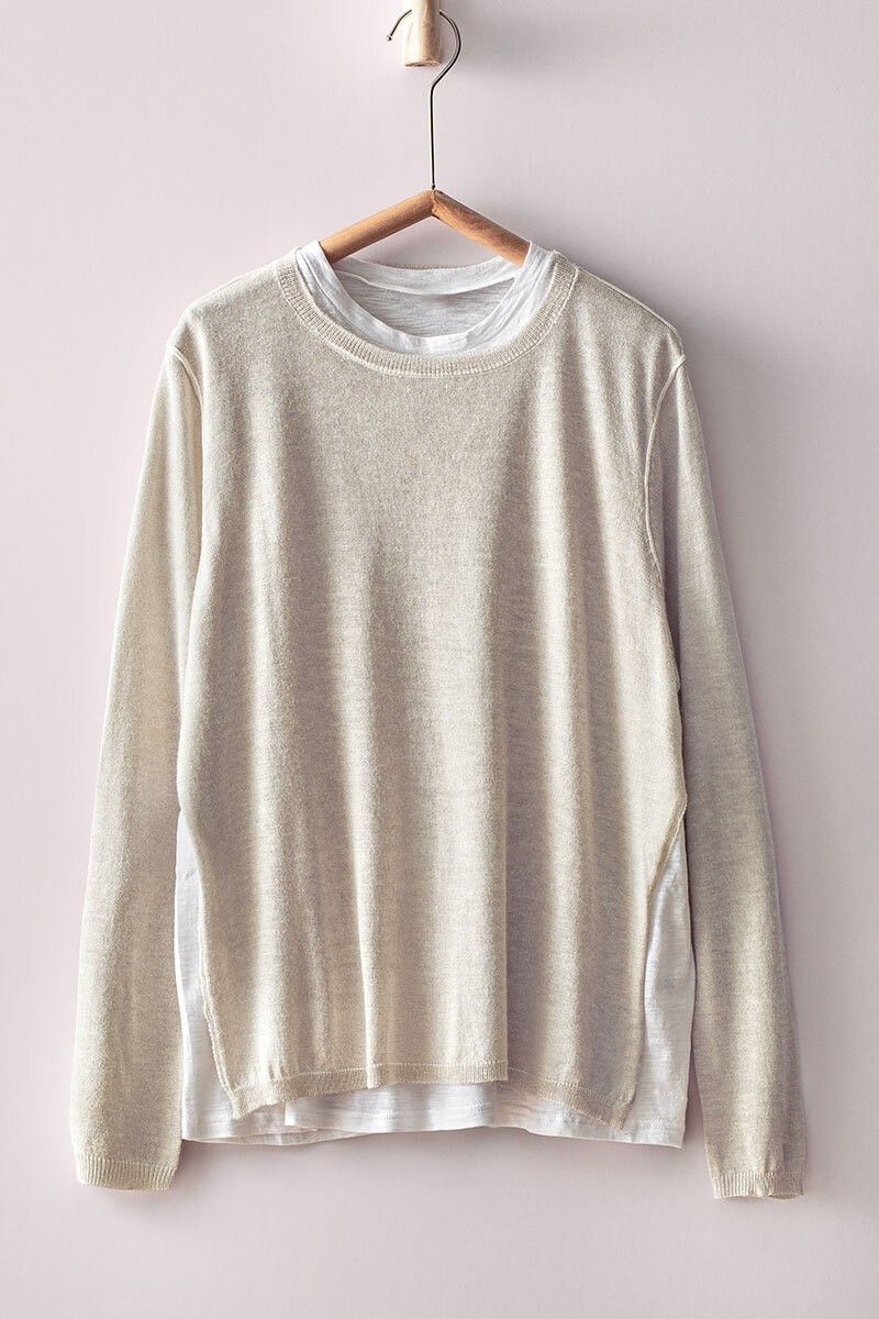 The Dale Double Layer Knit Top, Color: Oatmeal, Size: S