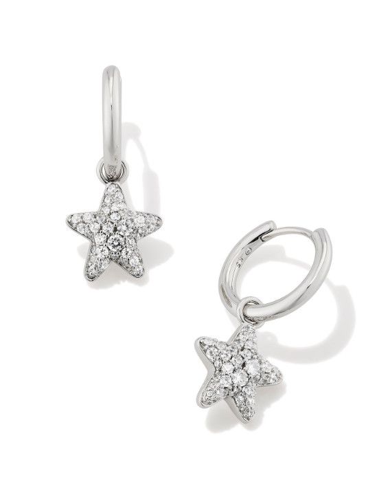 The Jae Star Pave White Crystal Huggie, Color: Silver