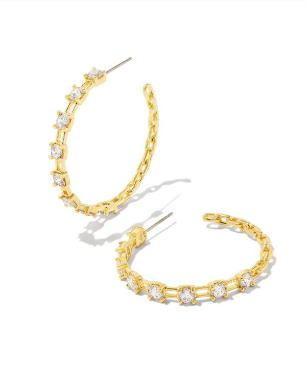 The Lexi Hoop Earring in White Crystal, Color: Gold