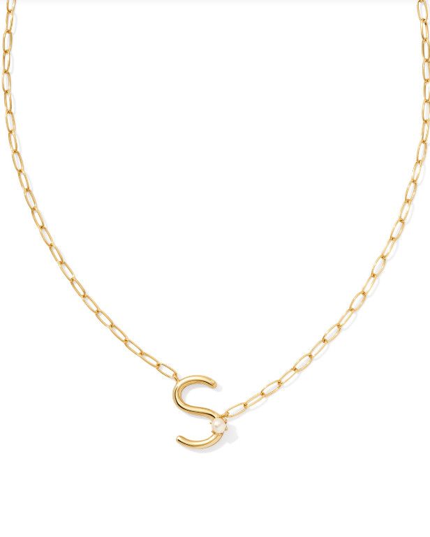 The Pearl Gold Letter Pendant Necklace, Color: S