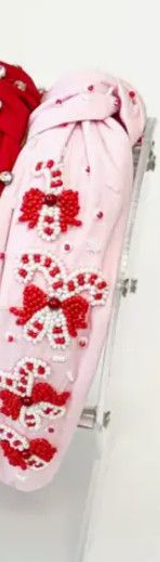 Knotted Christmas Beaded Headband, Color: Pink Candycanes