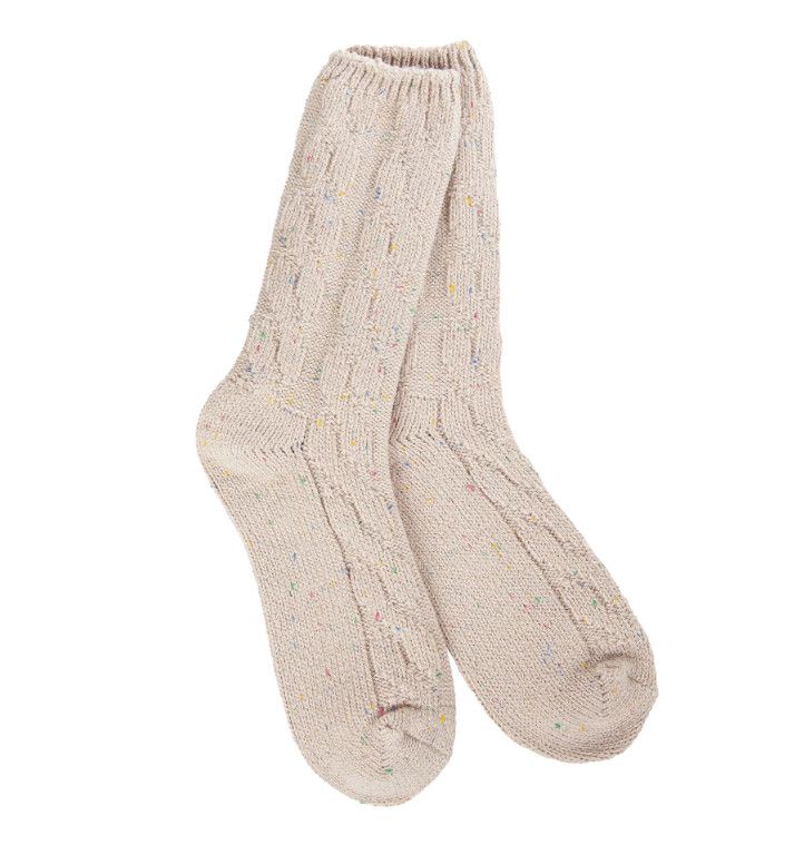 Worlds Softest Socks Weekend Collection Cable Crew Sock, Color: Oatmeal Confetti