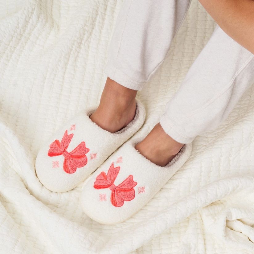 Holiday Bow Slippers, Size: S/M