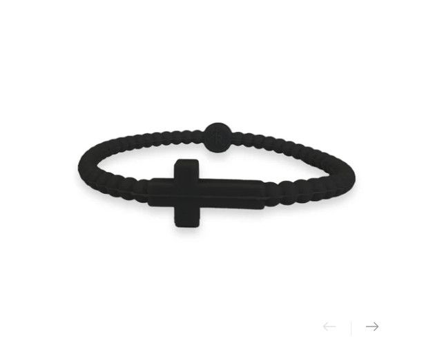 Jesus Cross Silicone Bracelet Black, Size: Small