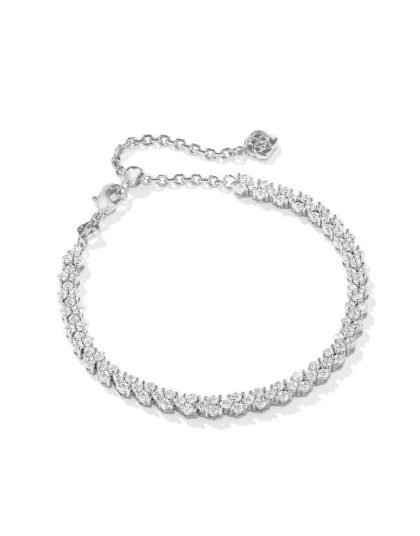 The Emery Tennis Bracelet White Crystal, Color: Silver