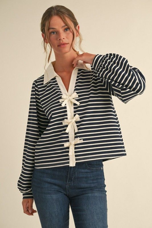 The Emory Bow Top, Color: Navy, Size: S