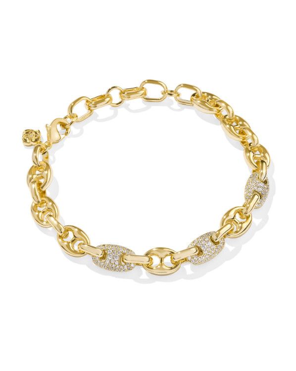 The Bailey Pave Chain Bracelet White Crystal, Color: Gold