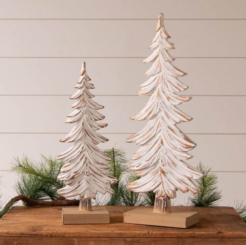 White Carved Wood Tree, Size: Small