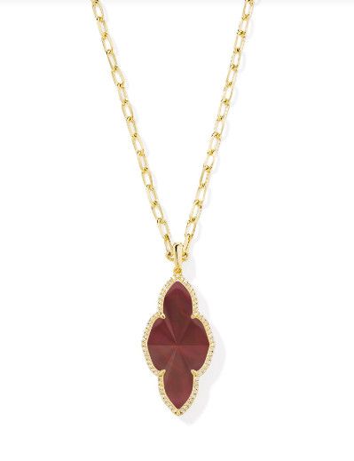 The Abbie Pave Frame Large Pendant Gold Necklace, Color: Cranberry Illusion