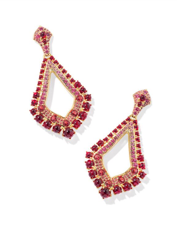 The Krista Statement Earrings Gold, Color: Red Mix