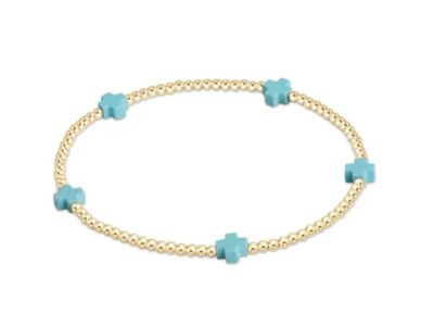 EGIRL Signature Cross Small Gold Pattern 2mm Bead Bracelet, Color: Turquoise