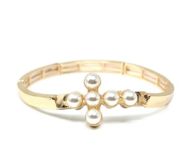The Jacob Pearl Cross Bracelet, Color: Gold