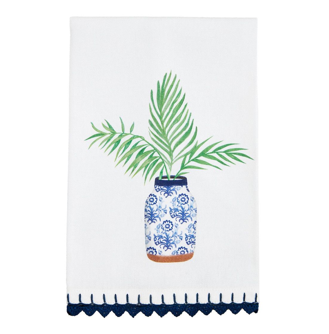 Palm Plant Blue Trim Towel