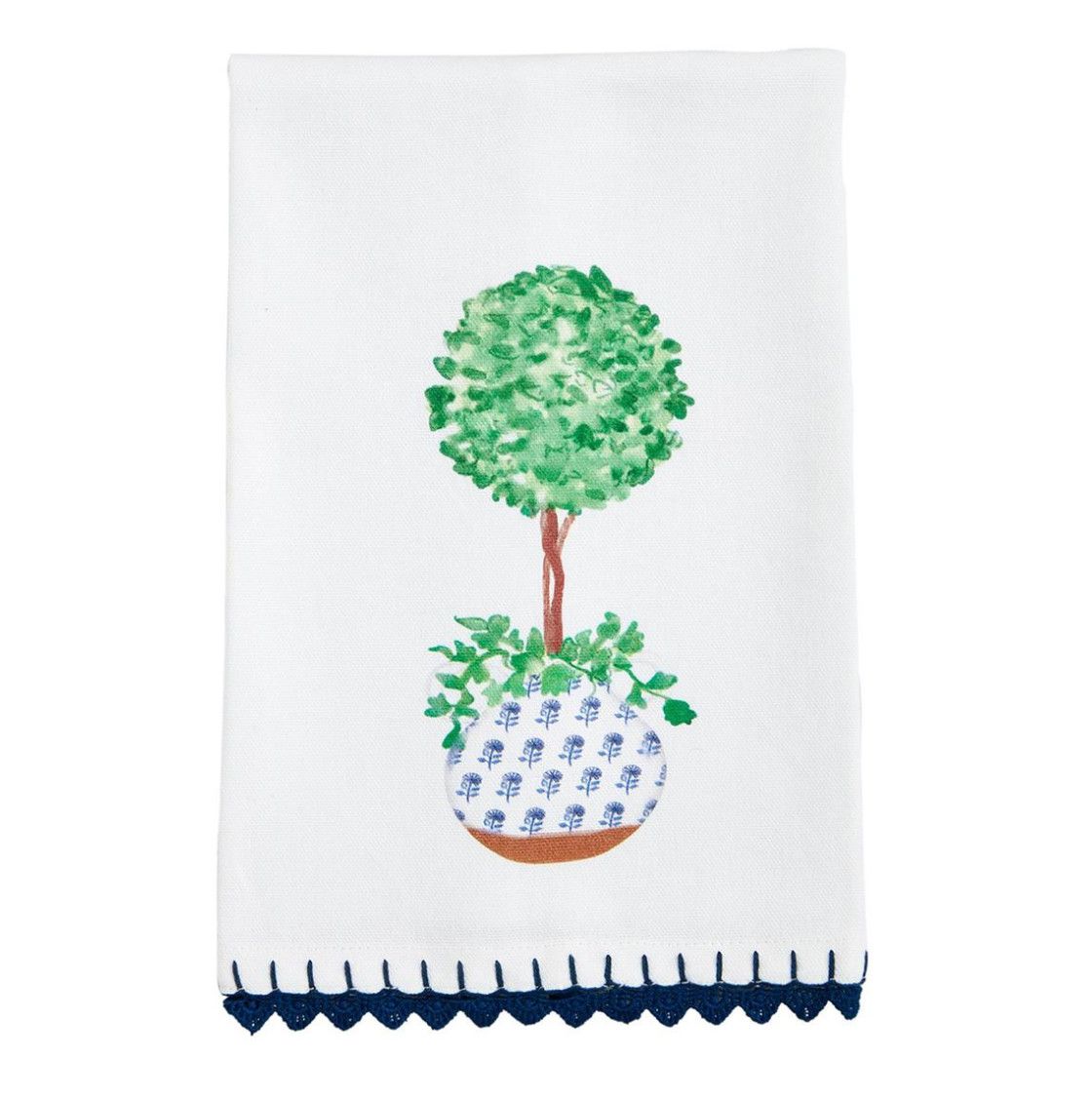Topiary Plant Blue Trim Towel