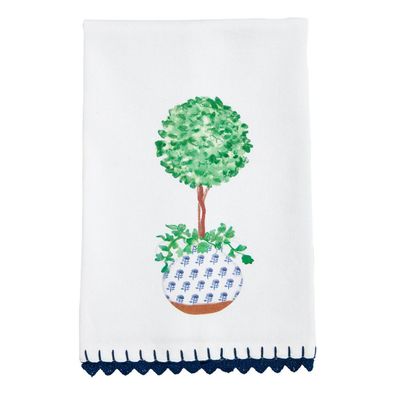 Topiary Plant Blue Trim Towel