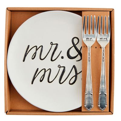 Cake Plate Set Mr &amp; Mrs with Forks