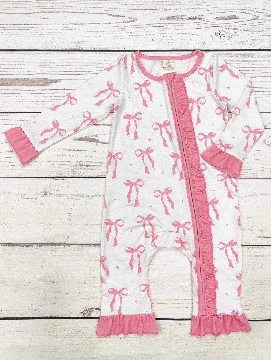 Baby Girl Bow Bamboo Zip Sleeper