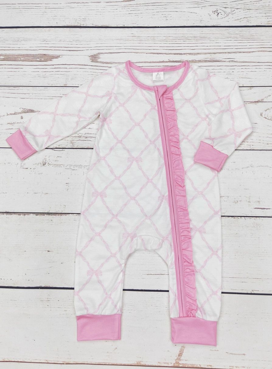 Pink Bow Bamboo Zip Sleeper