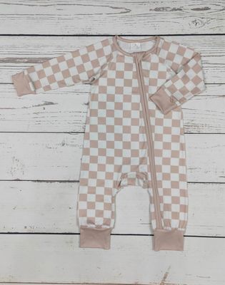 Tan Checkered Zip Sleeper