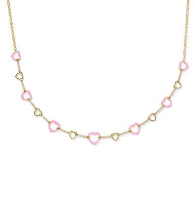 The Haisley Heart Gold Strand Necklace in Pink Pearlescent Enamel