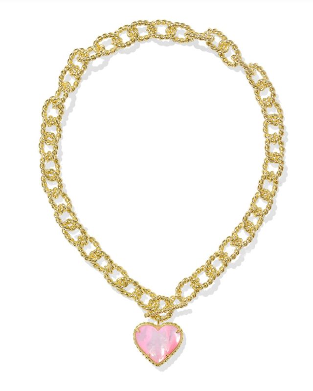 The Haisley Heart Statement Gold Necklace in Blush Ivory Mother of Pearl