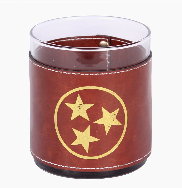 Tennesse Tri-Star Faux Leather Rocks Glass
