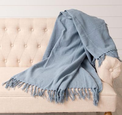 Dusty Blue Tasseled Throw