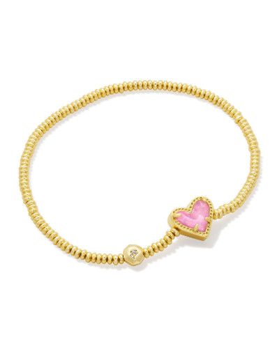 The Ari Heart Stretch Bracelet in Gold Pink Iridescent Glitter