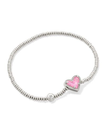 The Ari Heart Stretch Bracelet in Silver Pink Iridescent Glitter