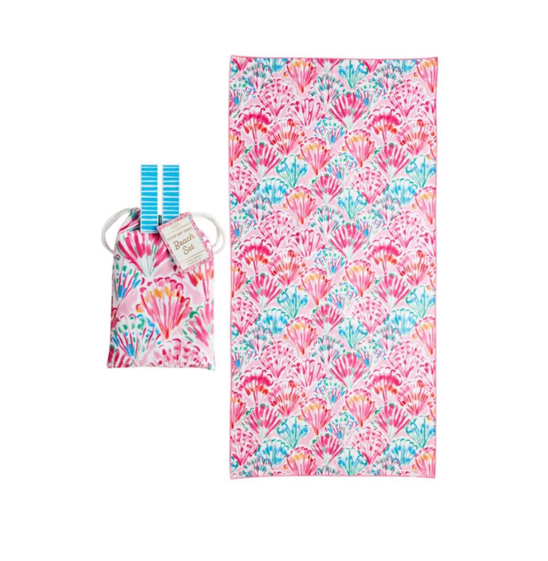 Quick Dry Beach Towel + Clips, Color: Shells
