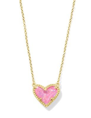 The Ari Heart Pendant Necklace in Gold Pink Iridescent Glitter Glass