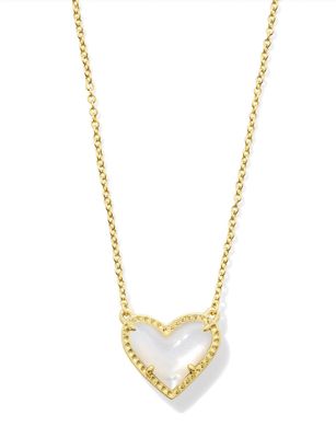 The Ari Heart Pendant Necklace in Gold Ivory Mother of Pearl